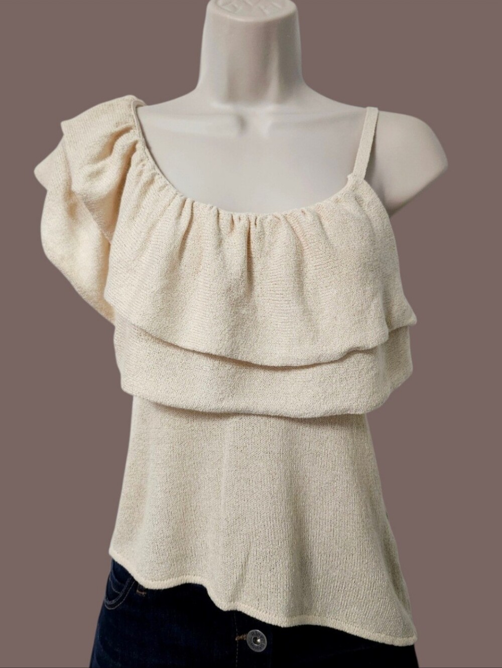 Zara One-Shoulder Ruffle Knit Top in Cream size S